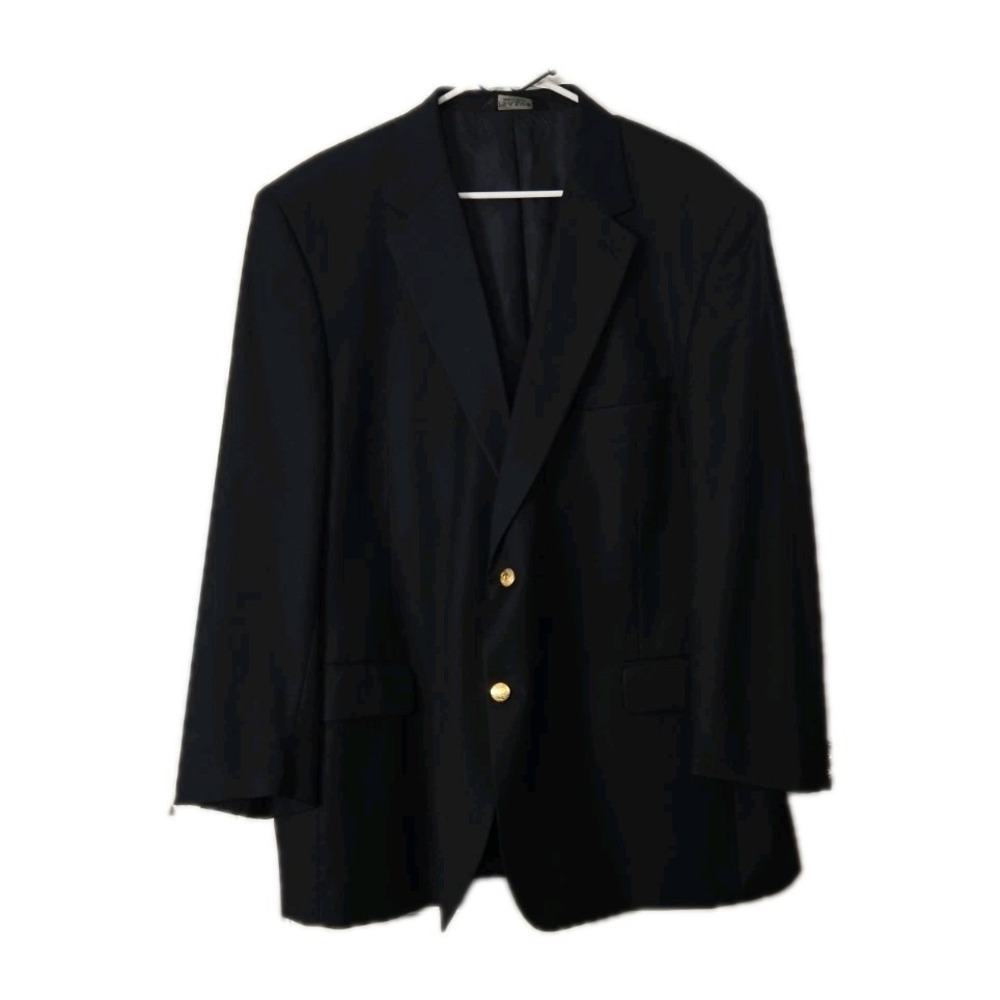 Jos A Bank‎ Men's Blazer Jacket Size 48R Black Sport Coat Gold Buttons Wool